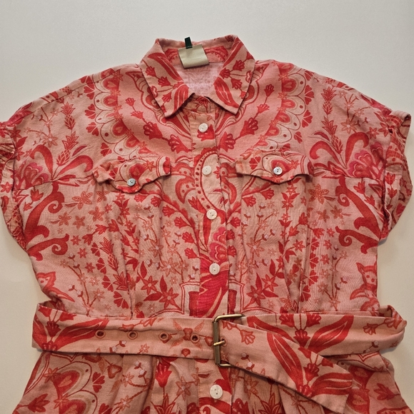 FARM Rio Jaipur Red Romper Short sleeves Collared Front button Size L - Picture 4 of 14